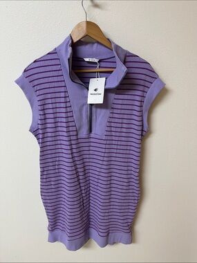 Wenrine Purple Striped Cap-Sleeve Knit dress women’s size L, NWT
